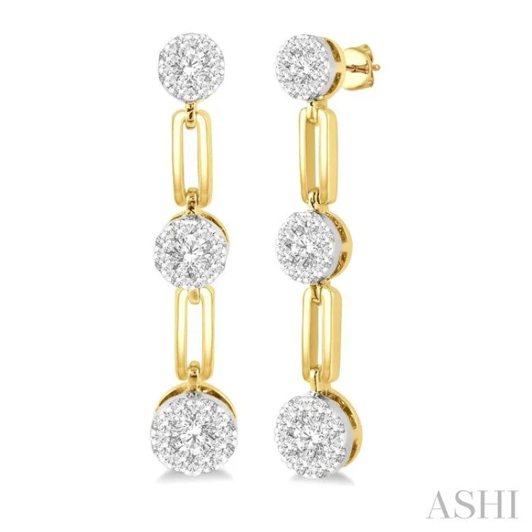 Ladies adjustable earrings-3/4 ctw Lovebright Round Cut Diamond Paper Clip Link Earring in 14K Yellow and White Gold