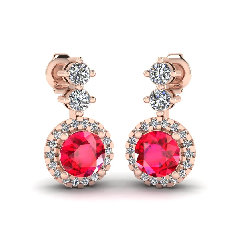 Ladies opal earrings-Ruby 1.10 Carat Round Shape Halo Natural Diamond Drop Earrings E1RBR