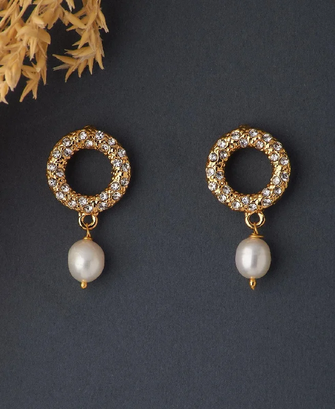 Ladies small hoop earrings-Trendy White Pearl Hanging Earring