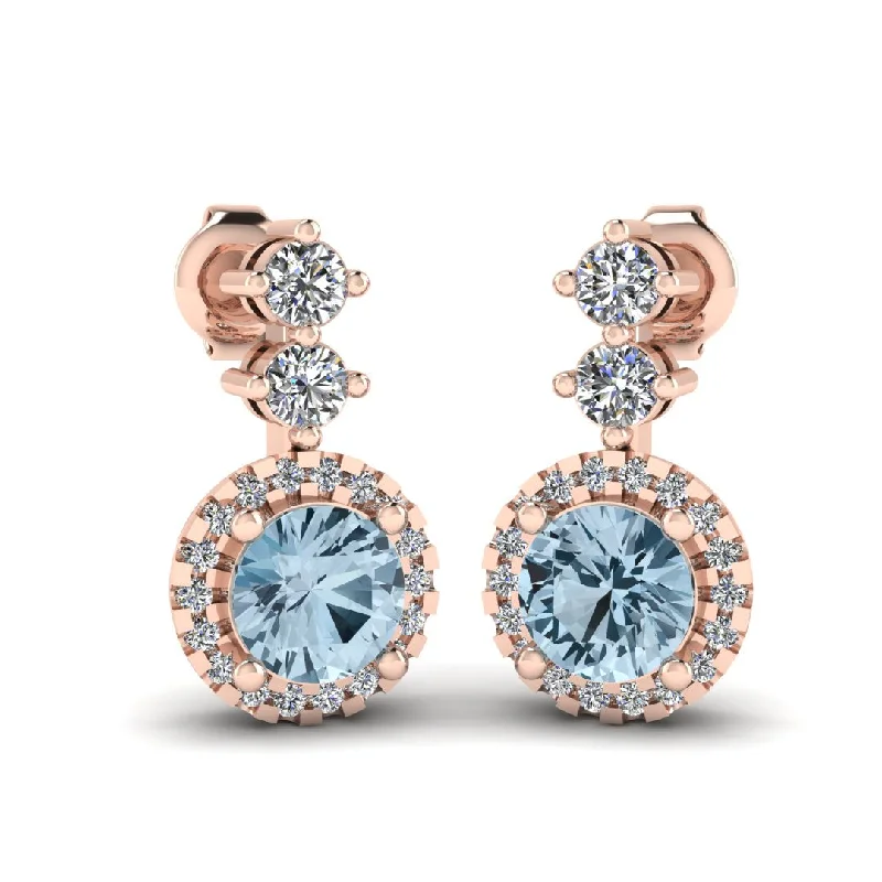 Ladies pearl drop earrings-Aquamarine 1.10 Carat Round Shape Halo Natural Diamond Drop Earrings E1RBA