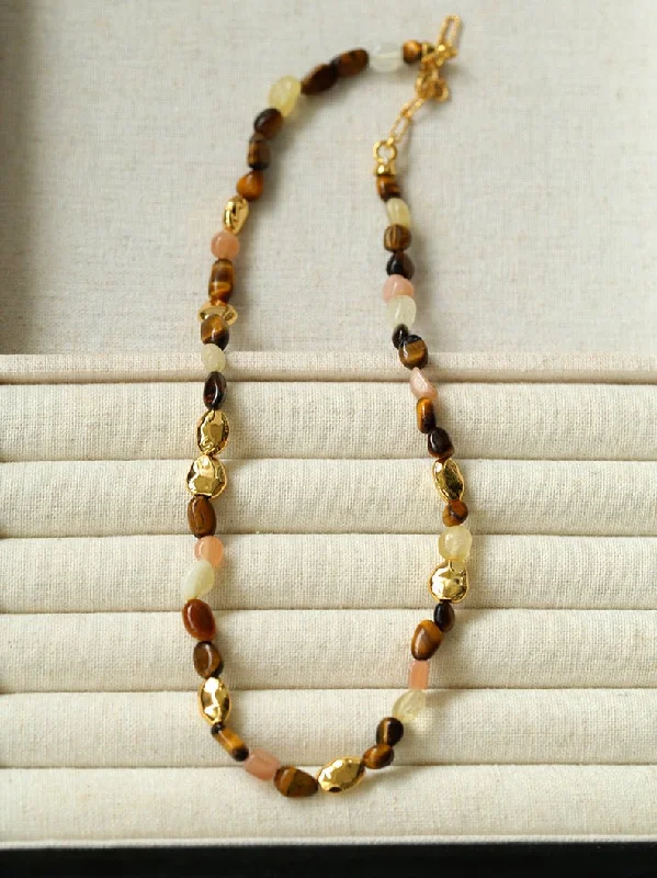 Ladies charm pendant necklace-Caramel Summer Colorful Gemstone Beaded Necklace