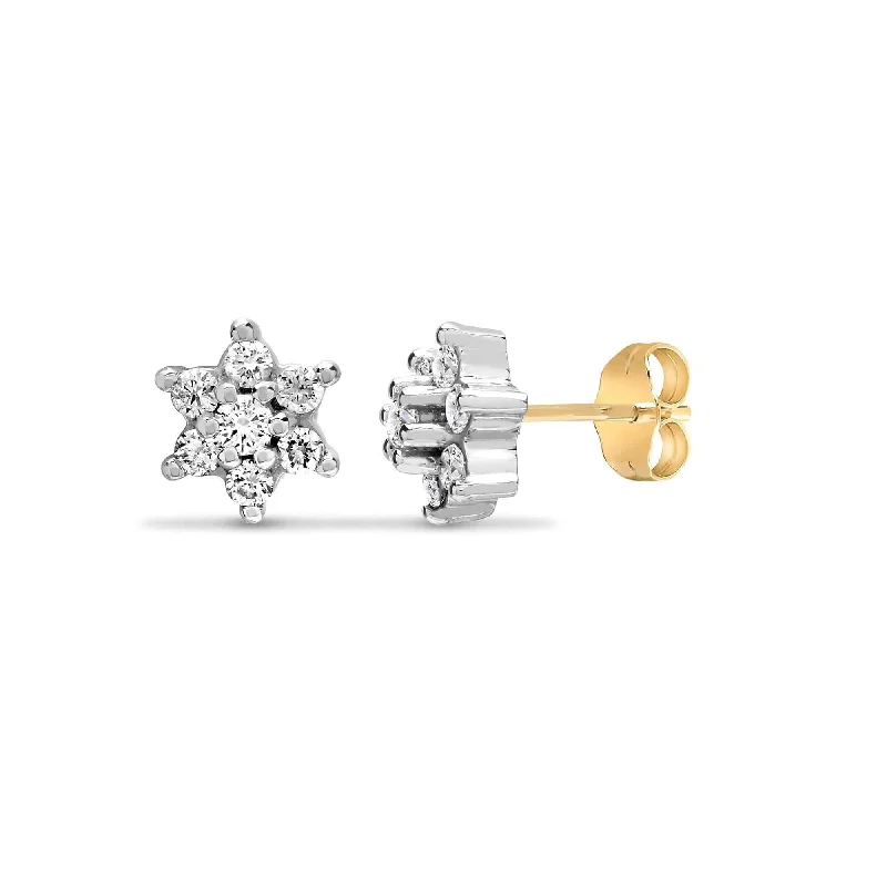 Ladies round diamond earrings-DIAMOND CLUSTER STUD EARRINGS IN 9K YELLOW GOLD