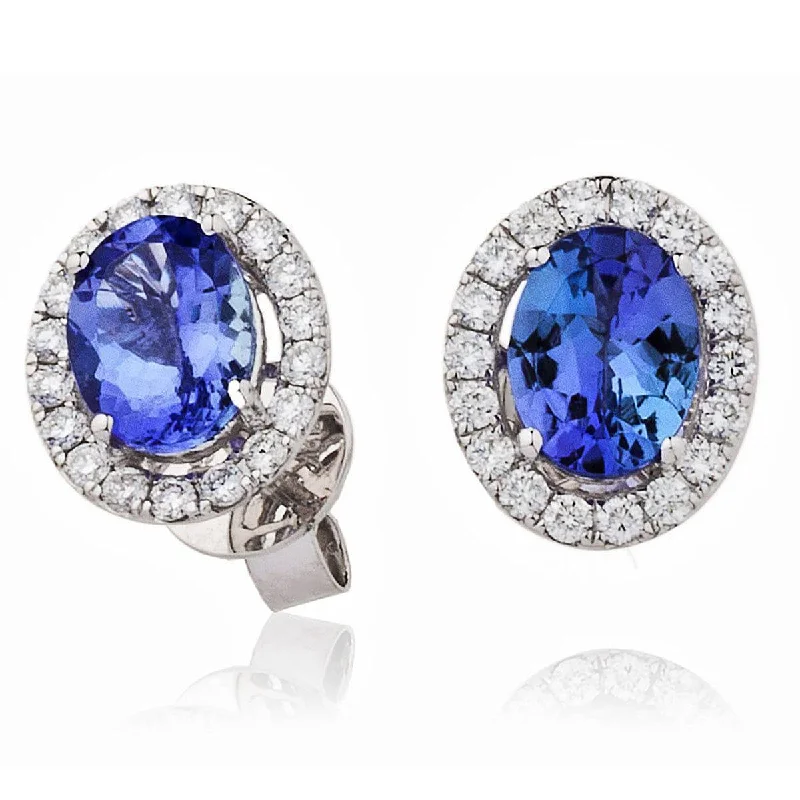 Ladies adjustable earrings-TANZANITE HALO STUD EARRINGS