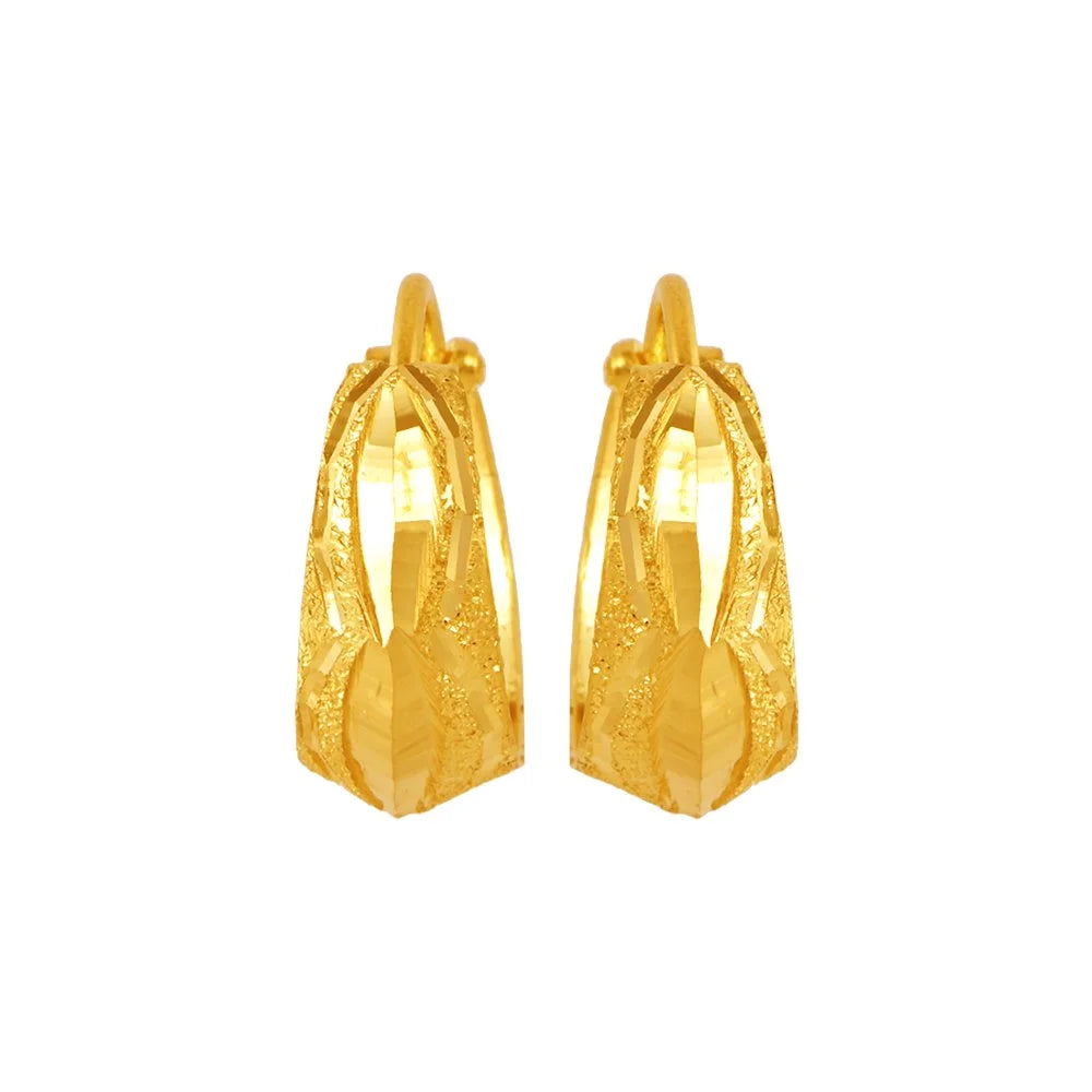 Ladies glamorous earrings-22KT (916) Yellow Gold Textured Hoop Earrings With Geometric Patterns