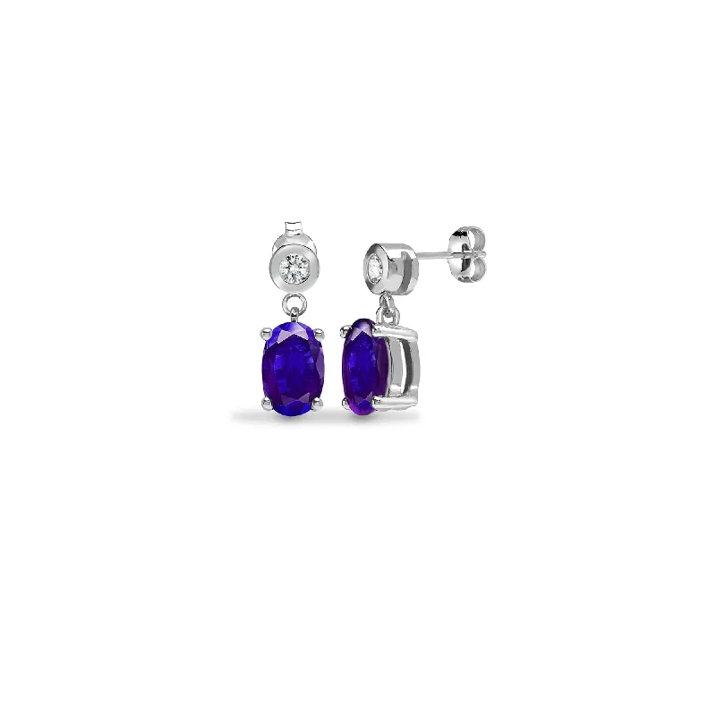 Ladies long dangle earrings-TANZANITE DROP EARRINGS IN 9K WHITE GOLD