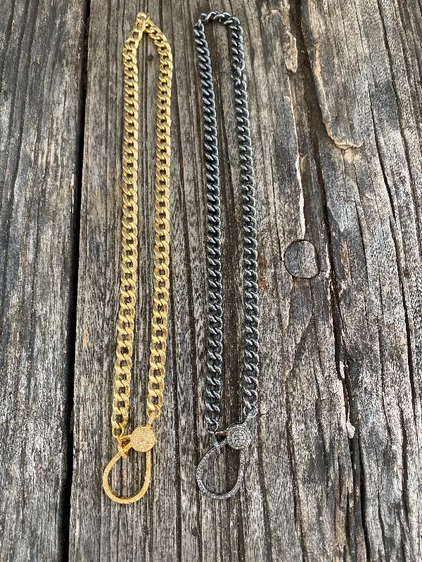 Ladies chokers with pendant-Lightweight Curb Chain with Pave Diamond Clasp