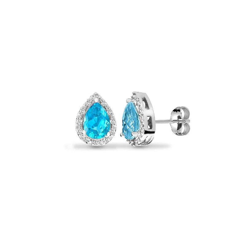 Ladies 3-stone earrings-9ct White Dia-0.06ct Blue Topaz- Pear Drop Ring