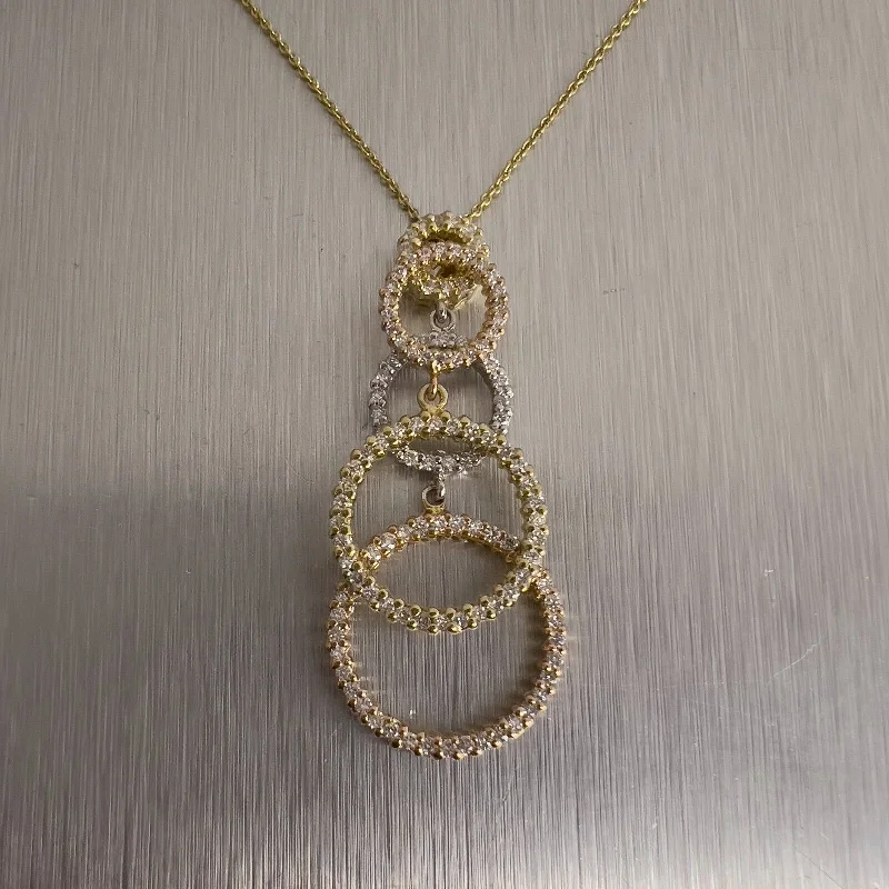 Ladies long necklace-Roberto Coin 18k White, Yellow & Rose Gold Diamond Five Circlet Pendant Necklace