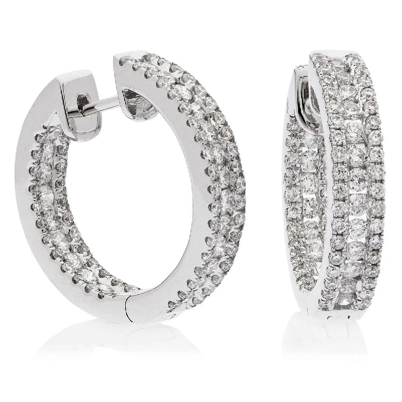 Ladies birthstone earrings-DIAMOND MICROS SET HOOP EARRINGS IN 18K WHITE GOLD