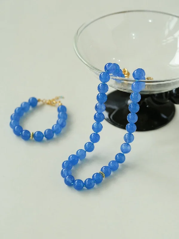 Ladies charm necklace-Glacier Blue Onyx Small Fresh Beaded Necklace