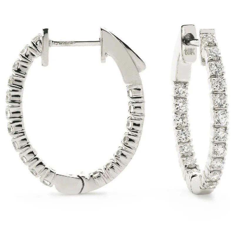 Ladies simple hoop earrings-DIAMOND CLAW SETTING HOOP EARRINGS IN 18K WHITE GOLD