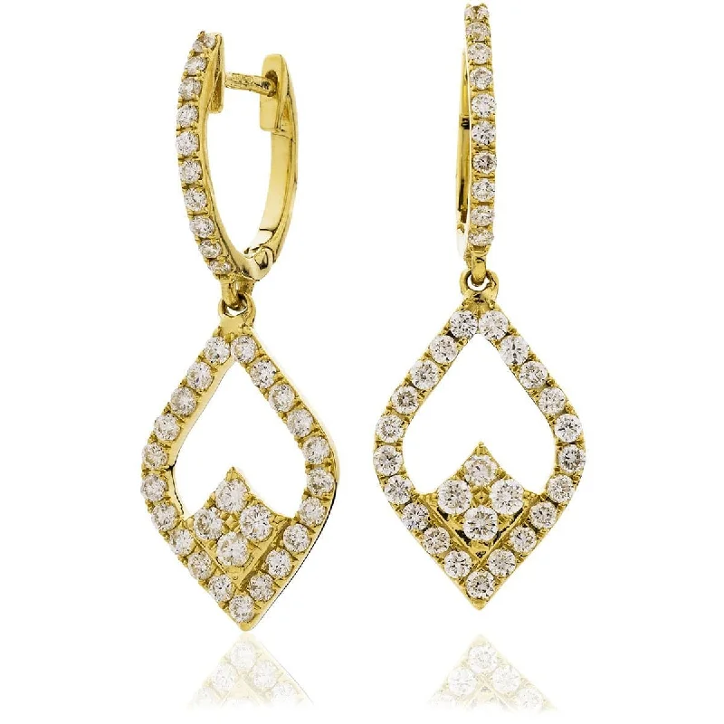 Ladies sterling silver earrings-DIAMOND FANCY DROP EARRINGS IN 18K YELLOW GOLD