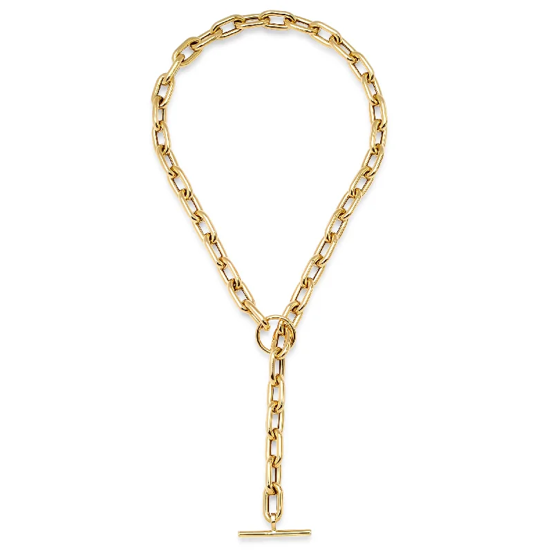 Ladies luxury gold necklace-Large Open Link Lariat Necklace