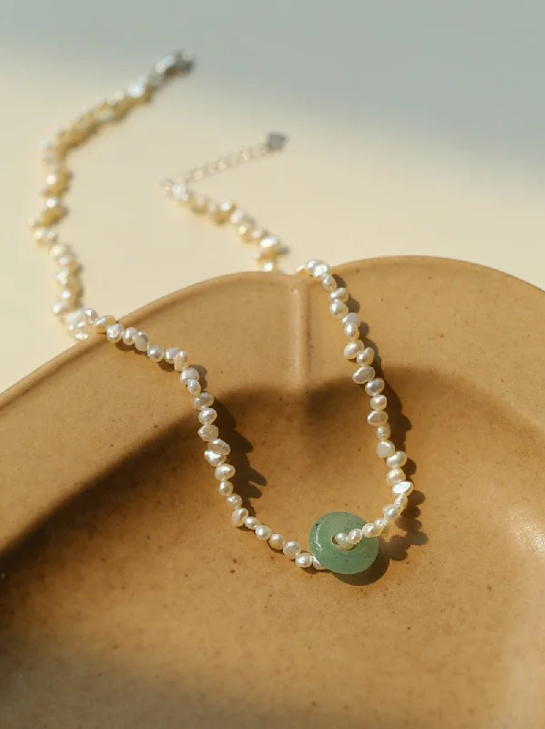 Ladies simple gold necklace-Summer Stream Aventurine Pearl Necklace