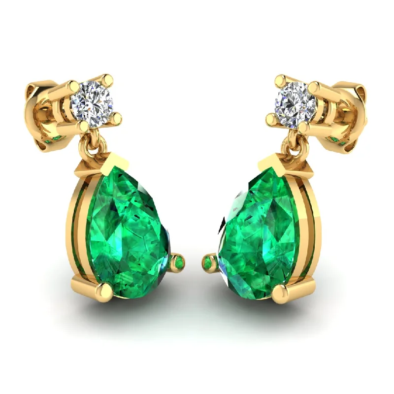 Ladies chic stud earrings-Emerald Gem Pear Shape Lab Grown Diamond Drop Earrings EDPSE