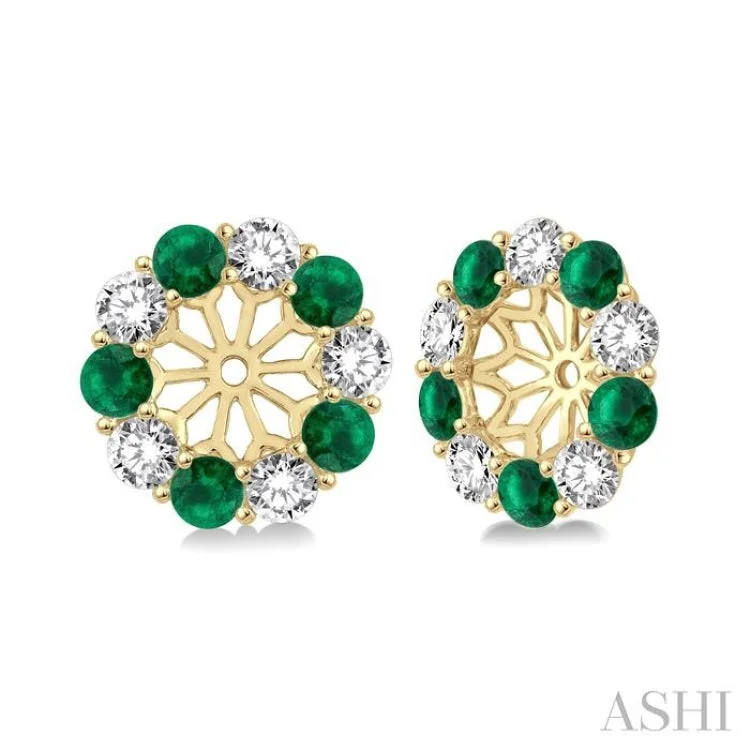 Ladies boho earrings-2.30 MM Round Cut Emerald and 1/2 Ctw Round Cut Diamond Earring Jacket in 14K Yellow Gold