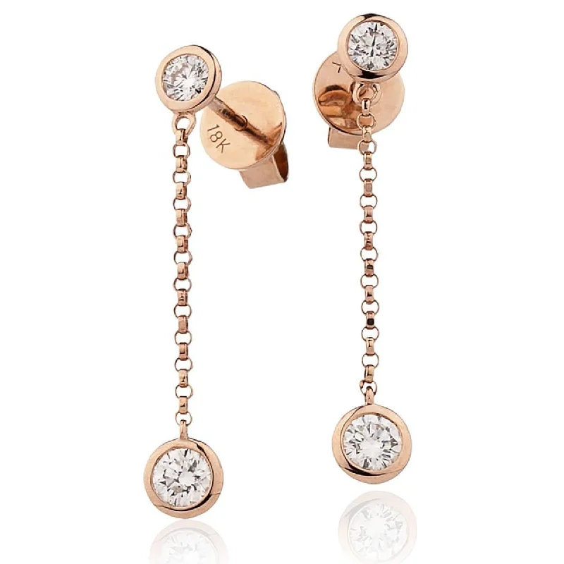 Ladies round diamond earrings-DIAMOND DROP EARRINGS IN 18K ROSE GOLD