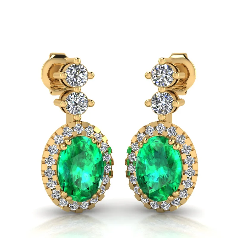 Ladies glamorous earrings-Emerald 1.40 Carat Oval Shape Halo Lab Grown Diamond Drop Earrings E1OCE