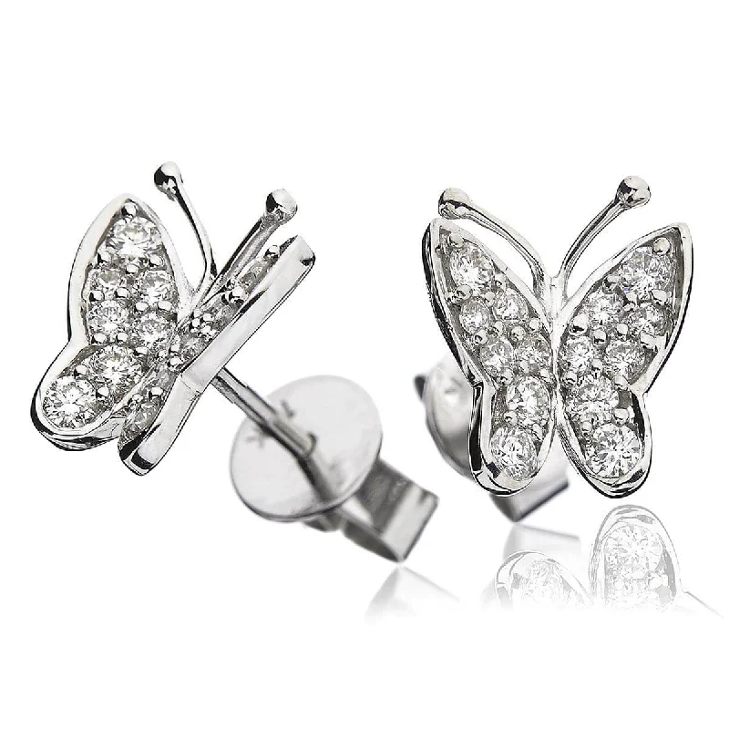 Ladies silver earrings-DIAMOND BUTTERFLY STUD EARRINGS