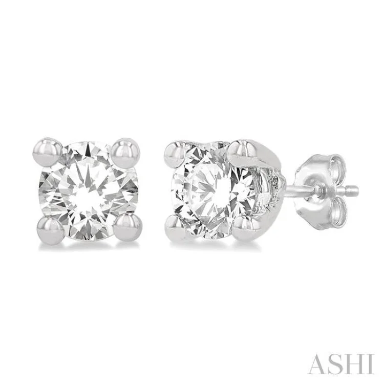 Ladies gemstone stud earrings-1/20 Ctw Round Cut Diamond Stud Earring in 14K White Gold