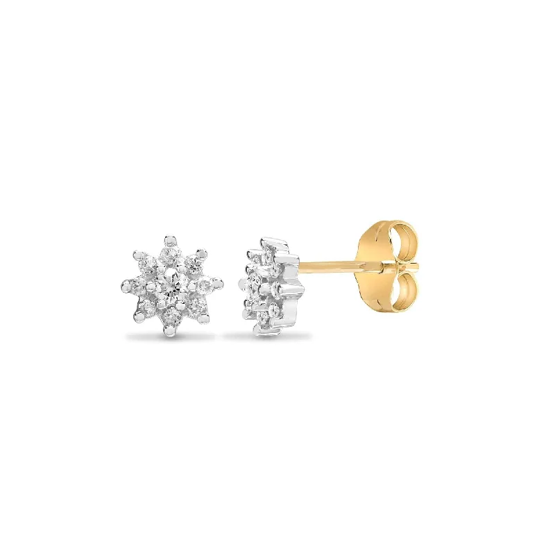 Ladies tear-drop earrings-DIAMOND CLUSTER STUD EARRINGS IN 9K YELLOW GOLD