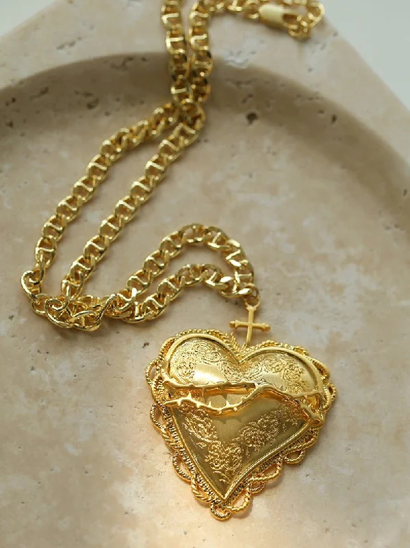 Ladies unique gold necklace-Love of Thorns Brave Heart Pendant Necklace