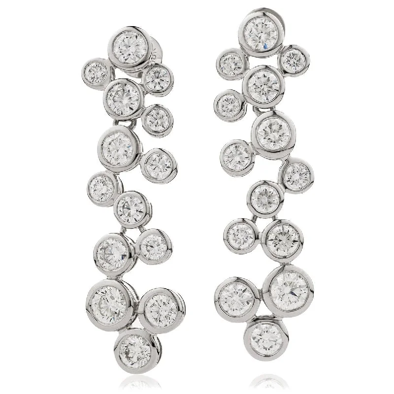 Ladies birthstone earrings-DIAMOND IN RUB OVER SETTING DROP EARRINGS IN 18K WHITE GOLD