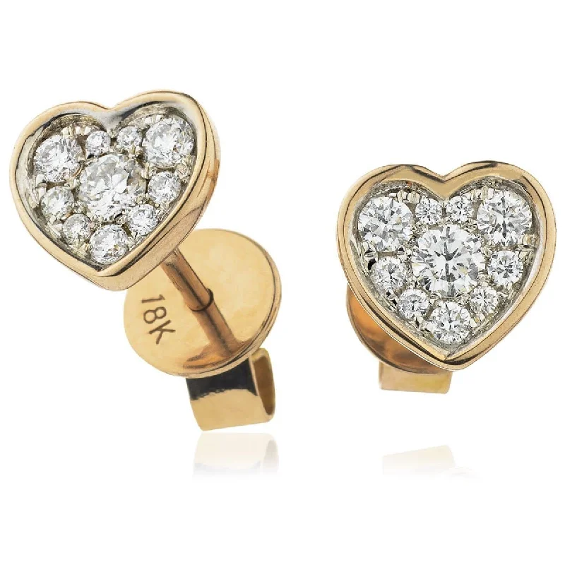 Ladies luxury pearl earrings-DIAMOND HEART-SHAPED CLUSTER STUD EARRINGS