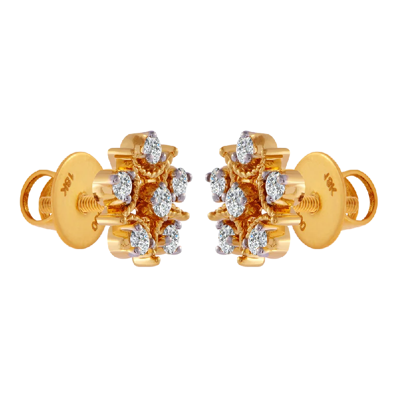 Ladies gold earrings-18KT (750) Yellow Gold And Diamond Clip-on Earrings For Women