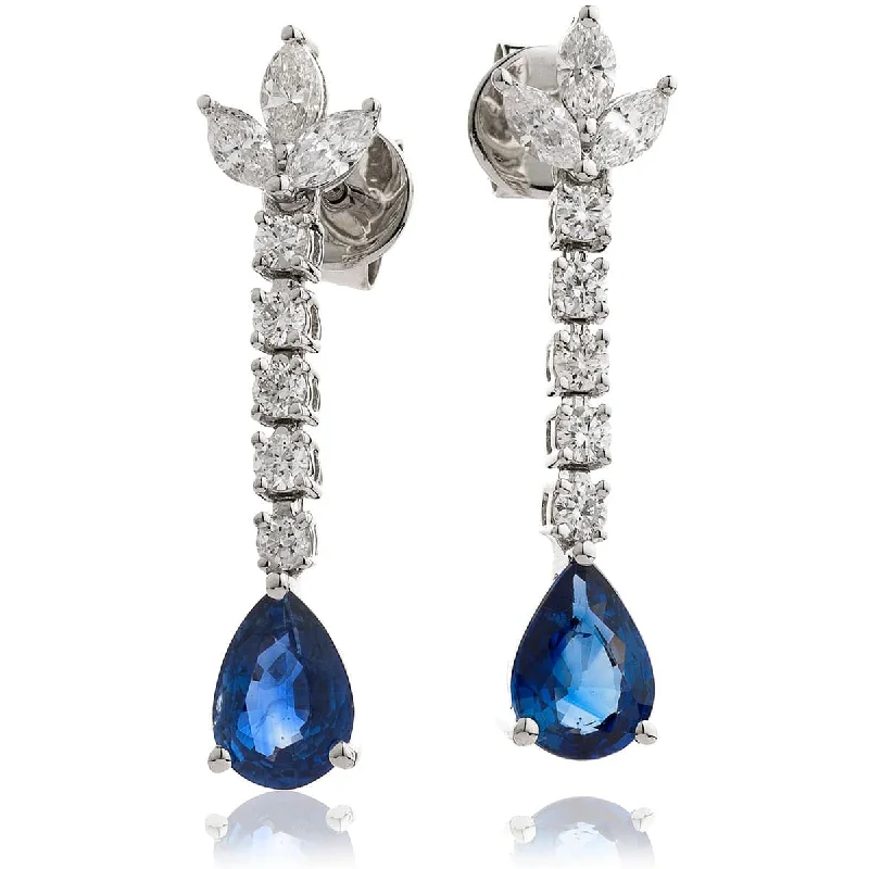 Ladies silver hoop earrings-SAPPHIRE AND DIAMONDS DROP EARRINGS