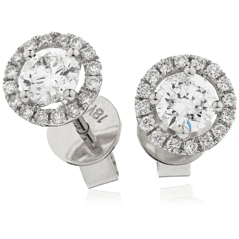 Ladies silver drop earrings-WHITE GOLD HALO DIAMOND EARRING