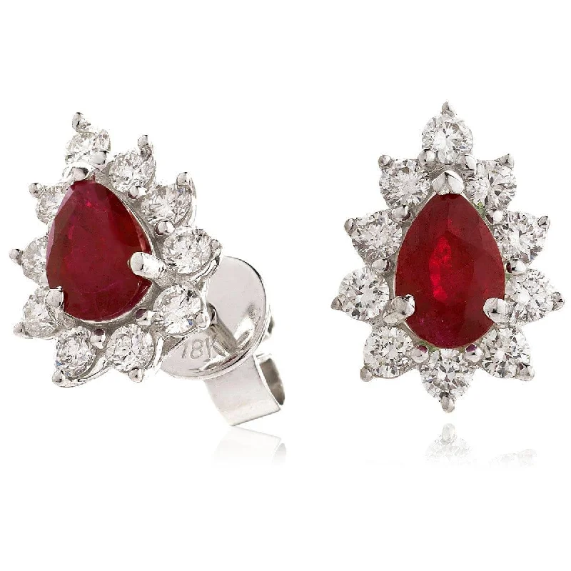 Ladies gold dangle earrings-RUBY AND DIAMOND CLUSTER STUD EARRINGS