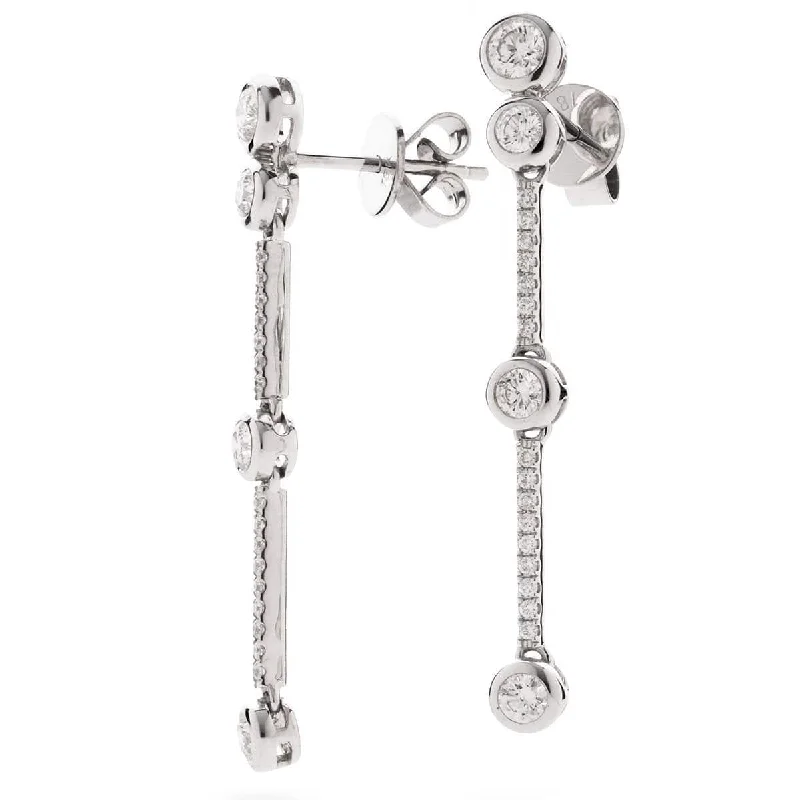 Ladies gold dangle earrings-DIAMOND DROP EARRINGS IN 18K WHITE GOLD