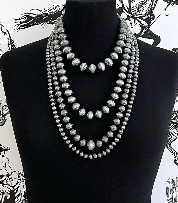 Ladies minimalist necklace-Faux Navajo Pearl Bead Layered Necklace