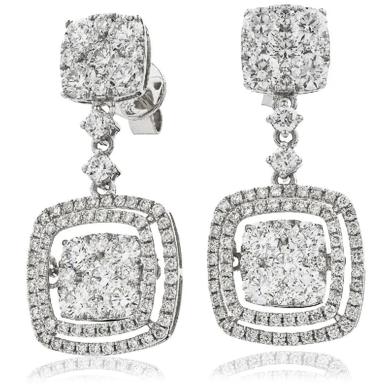 Ladies black diamond earrings-DIAMOND FANCY MOVEABLE EARRING IN 18K WHITE GOLD