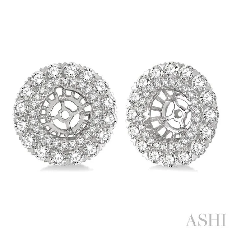 Ladies pearl earrings-1 3/4 Ctw Circular Scalloped Edge Round Cut Diamond Earrings Jacket in 14K White Gold