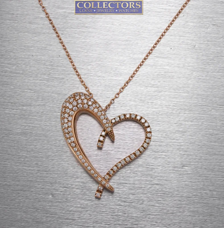 Ladies butterfly pendant necklace-Sonia B. 14K 585 Rose Gold 1.64ctw Diamond Open Heart 18.00" Pendant Necklace