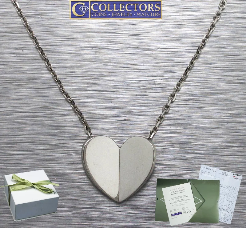 Ladies precious gemstone necklace-Ladies Van Cleef & Arpels 18K 750 White Gold Frivole Heart Pendant Necklace