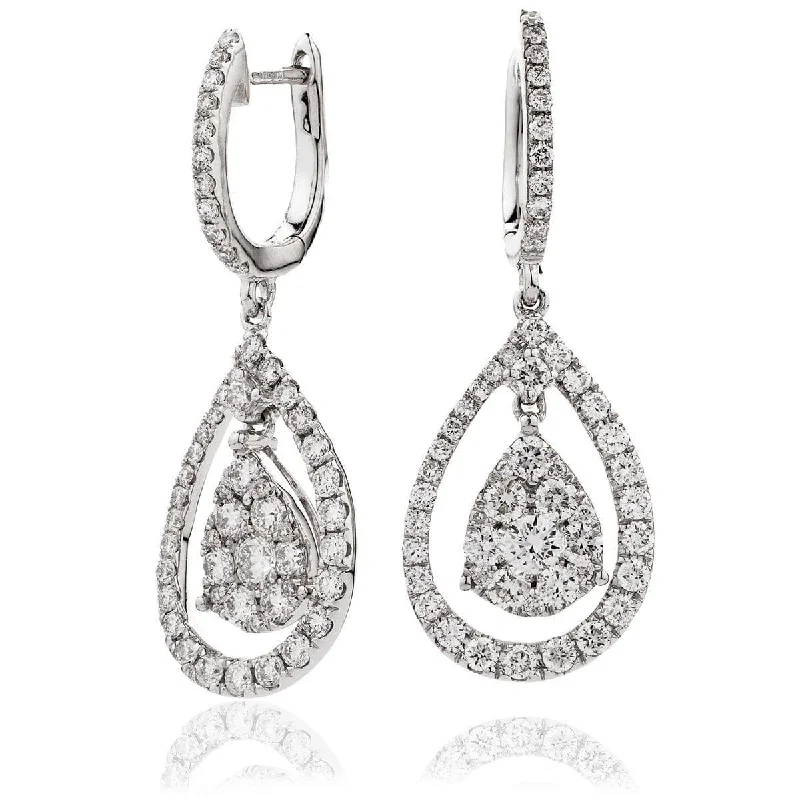 Ladies sparkling earrings-DIAMOND FANCY DROP EARRING IN 18K WHITE GOLD