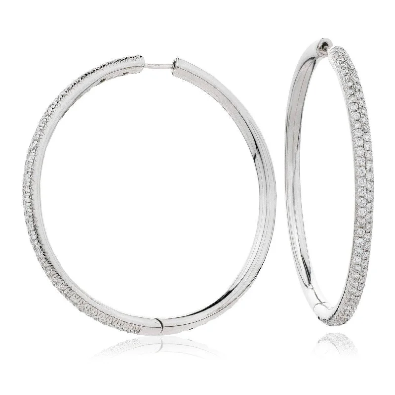 Ladies butterfly earrings-DIAMOND PAVE SETTING BIG HOOP EARRINGS IN 18K WHITE GOLD