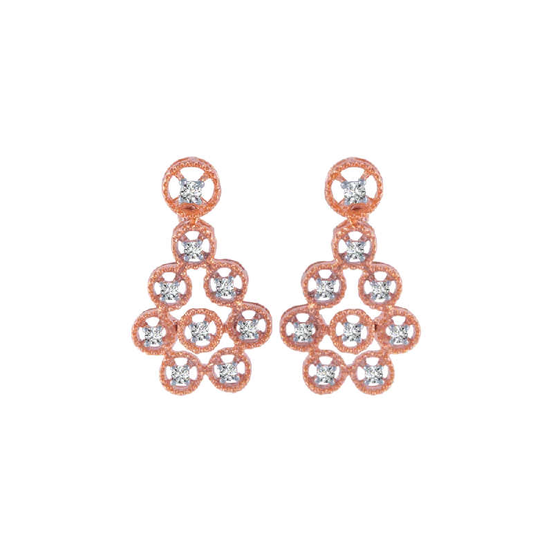 Ladies long dangle earrings-18KT (750) Rose Gold And Diamond Stud Earrings For Women