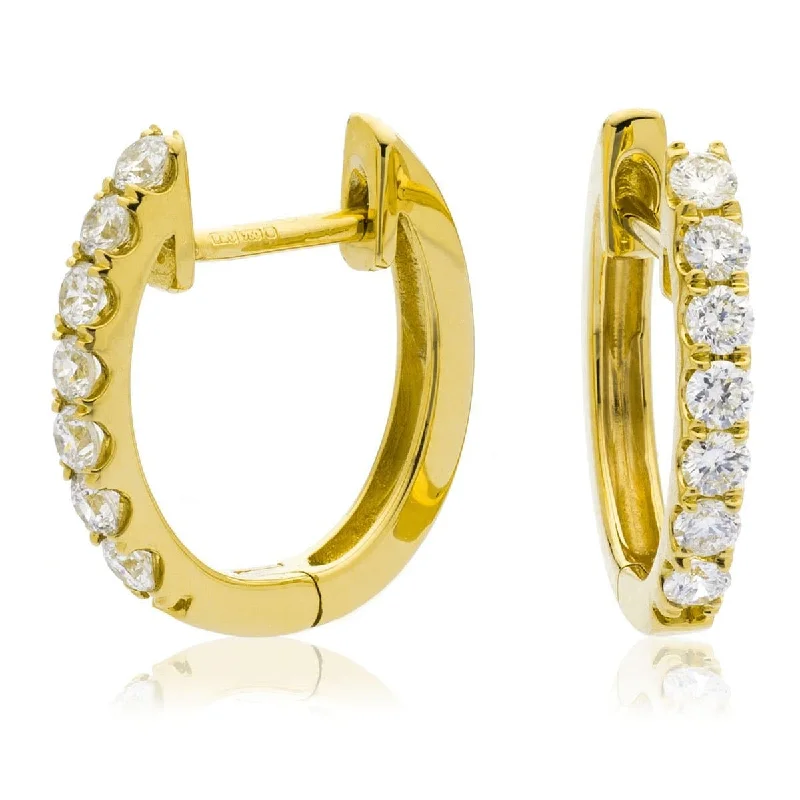 Ladies diamond drop earrings-DIAMOND CLAW SETTING HOOP EARRINGS IN 18K YELLOW GOLD