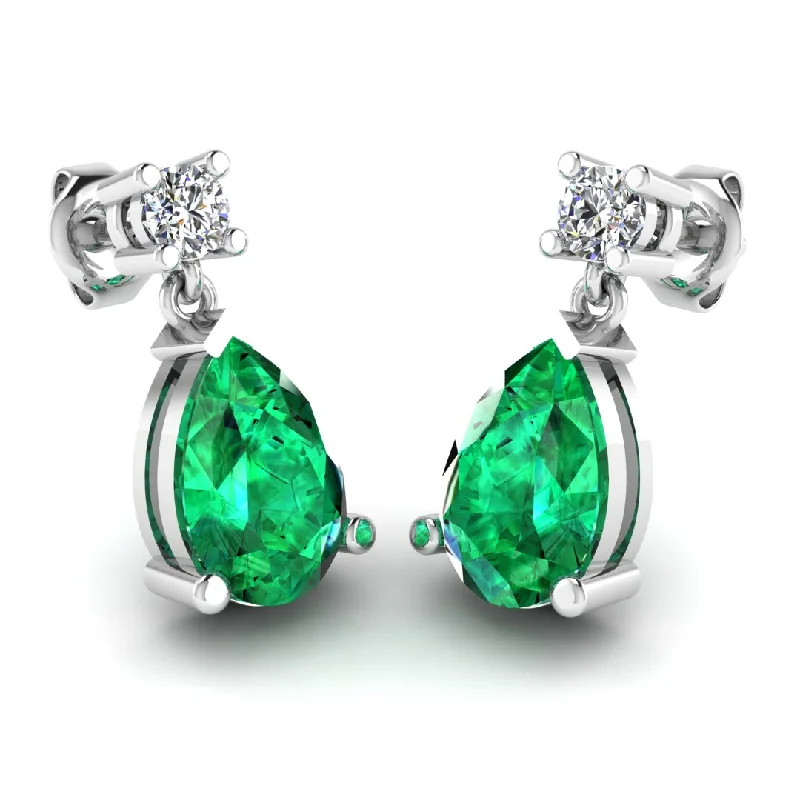 Ladies floral stud earrings-Emerald Gem Pear Shape Natural Diamond Drop Earrings EDPSE