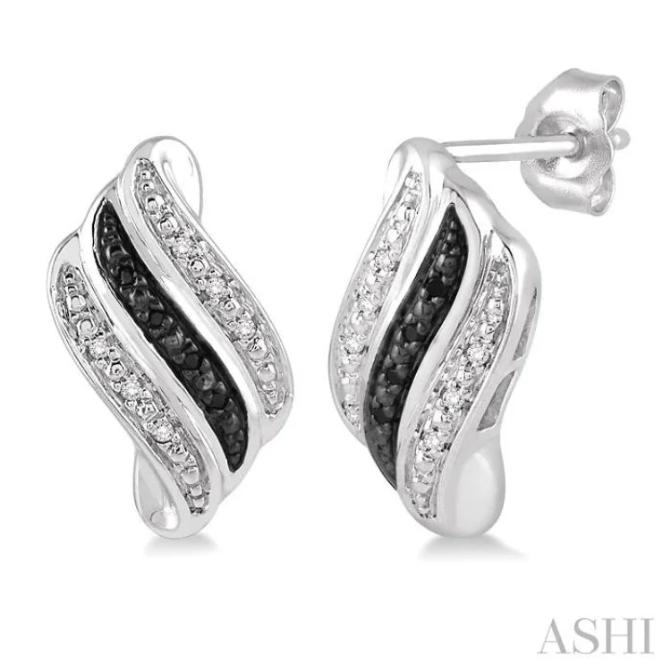 Ladies romantic earrings-1/6 Ctw White and Black Diamond Fashion Earrings in Sterling Silver