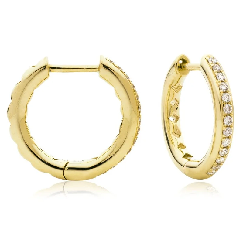 Ladies silver hoop earrings-DIAMOND GRAIN SETTING HOOP EARRINGS IN 9K YELLOW GOLD