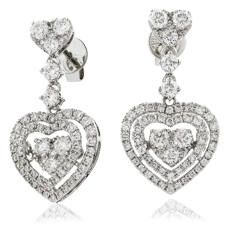 Ladies matching earrings-DIAMOND FANCY MOVEABLE EARRINGS IN 18K WHITE GOLD