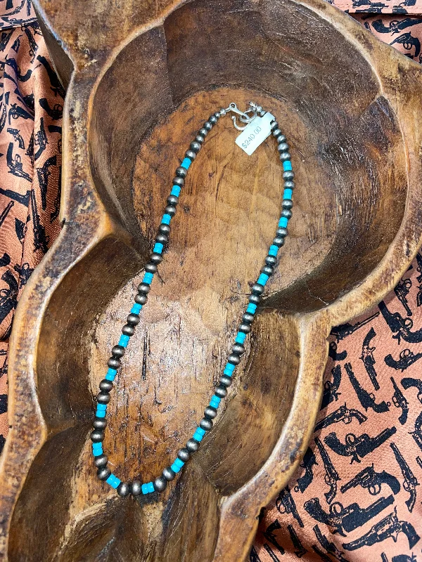 Ladies minimalist pendant necklace-Doubled Navajo and Turquoise Necklace