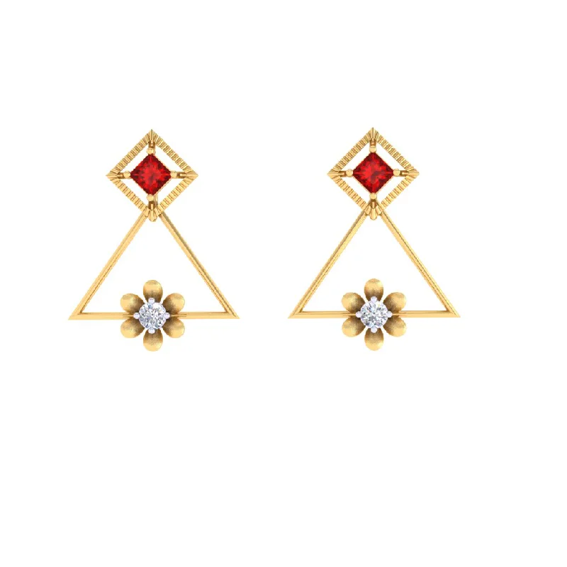 Ladies rose gold earrings-Triangle Shaped Diamond Earrings For Women