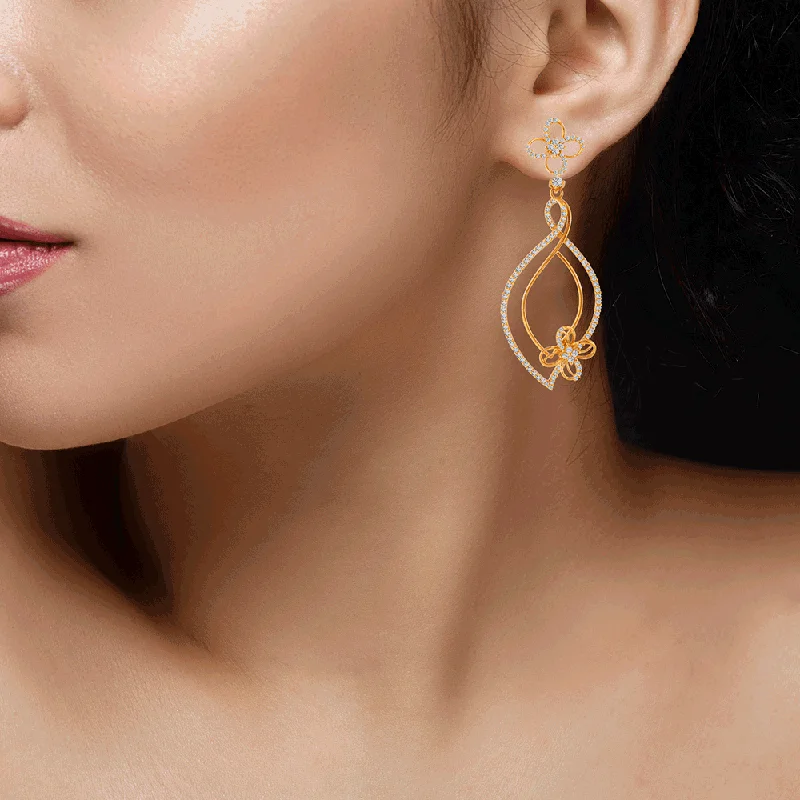 Ladies rose gold earrings-18KT (750) Yellow Gold And Solitaire Jhumki Earrings For Women