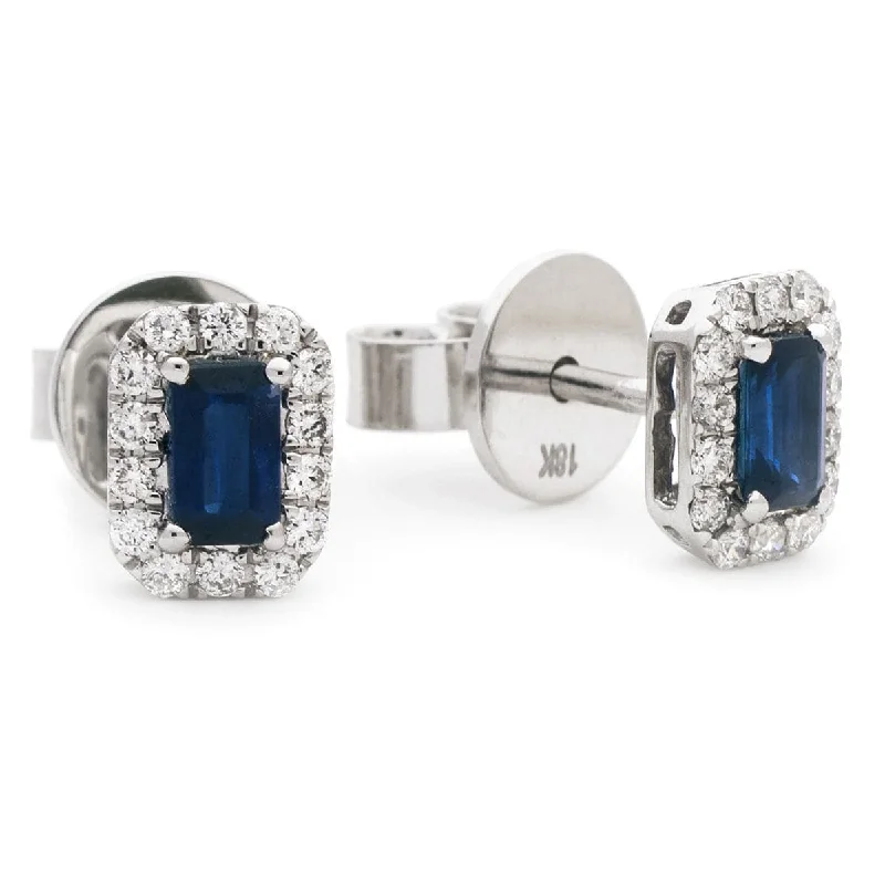 Ladies romantic earrings-SAPPHIRE HALO STUD EARRINGS